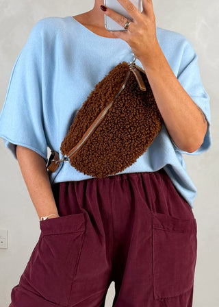 Teddy sling bag with leather strap - Dark tan-The Style Attic