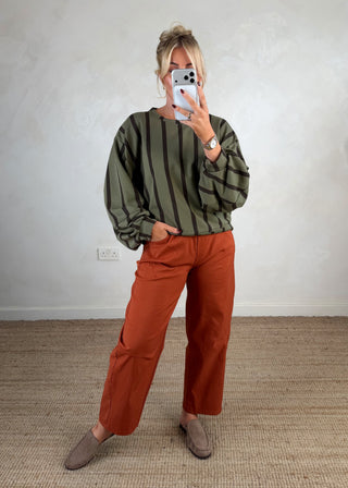 Teddy striped sweater - Khaki-The Style Attic