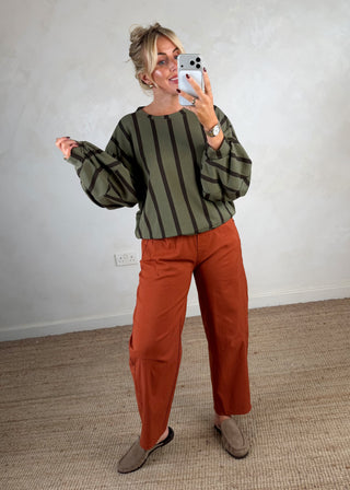 Teddy striped sweater - Khaki-The Style Attic
