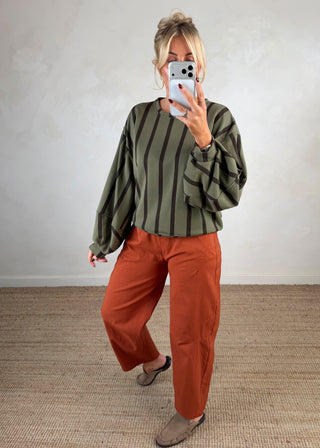 Teddy striped sweater - Khaki-The Style Attic