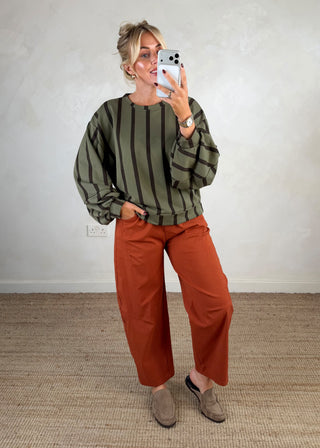 Teddy striped sweater - Khaki-The Style Attic