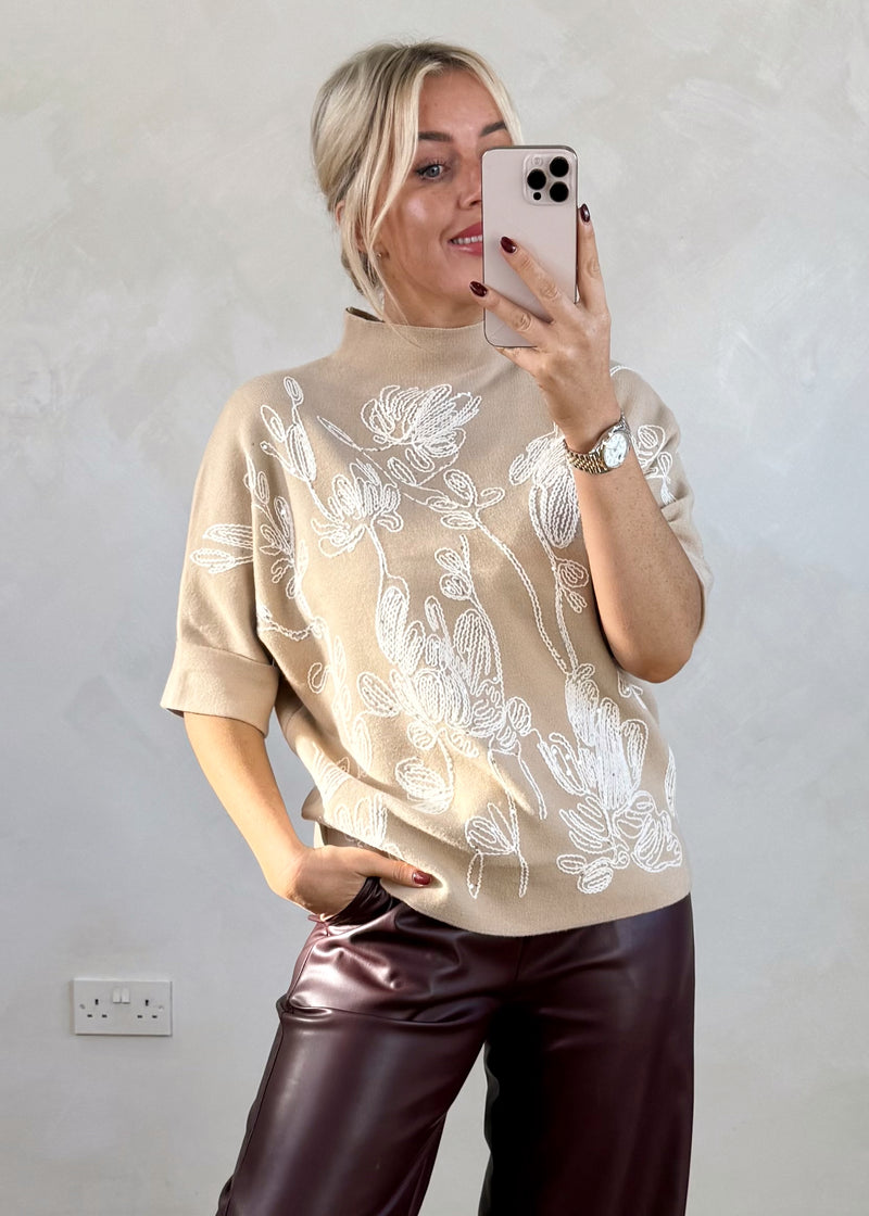 Tess Embroidered knit - beige-The Style Attic