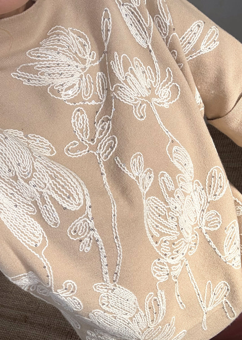 Tess Embroidered knit - beige-The Style Attic