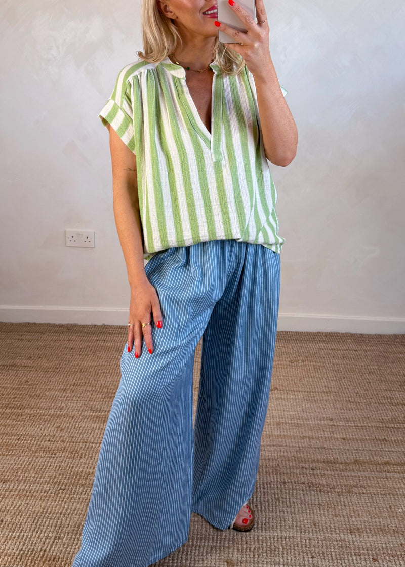 Oxford striped top - green
