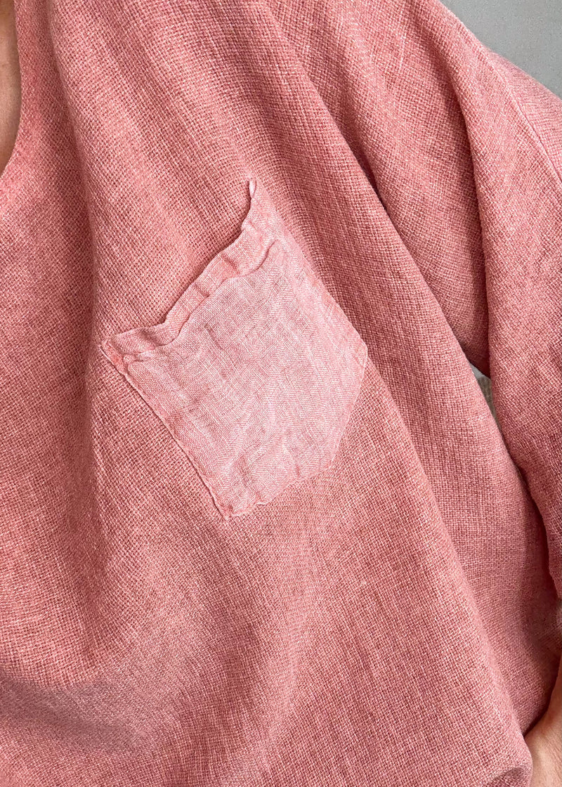 Erin Linen blend pocket tee - terracotta