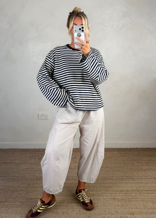 Nico crew neck striped tee - Navy/cream