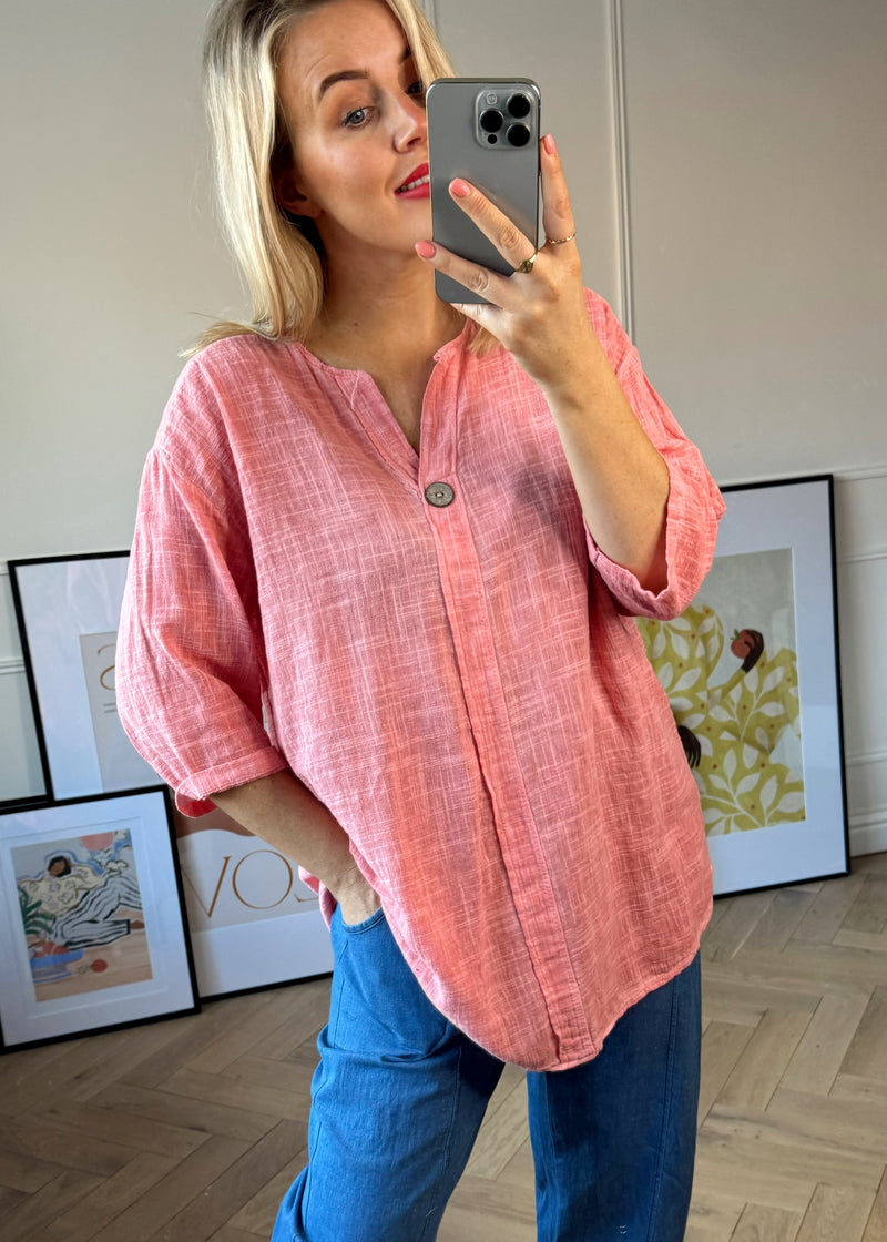 Remi button tee - coral