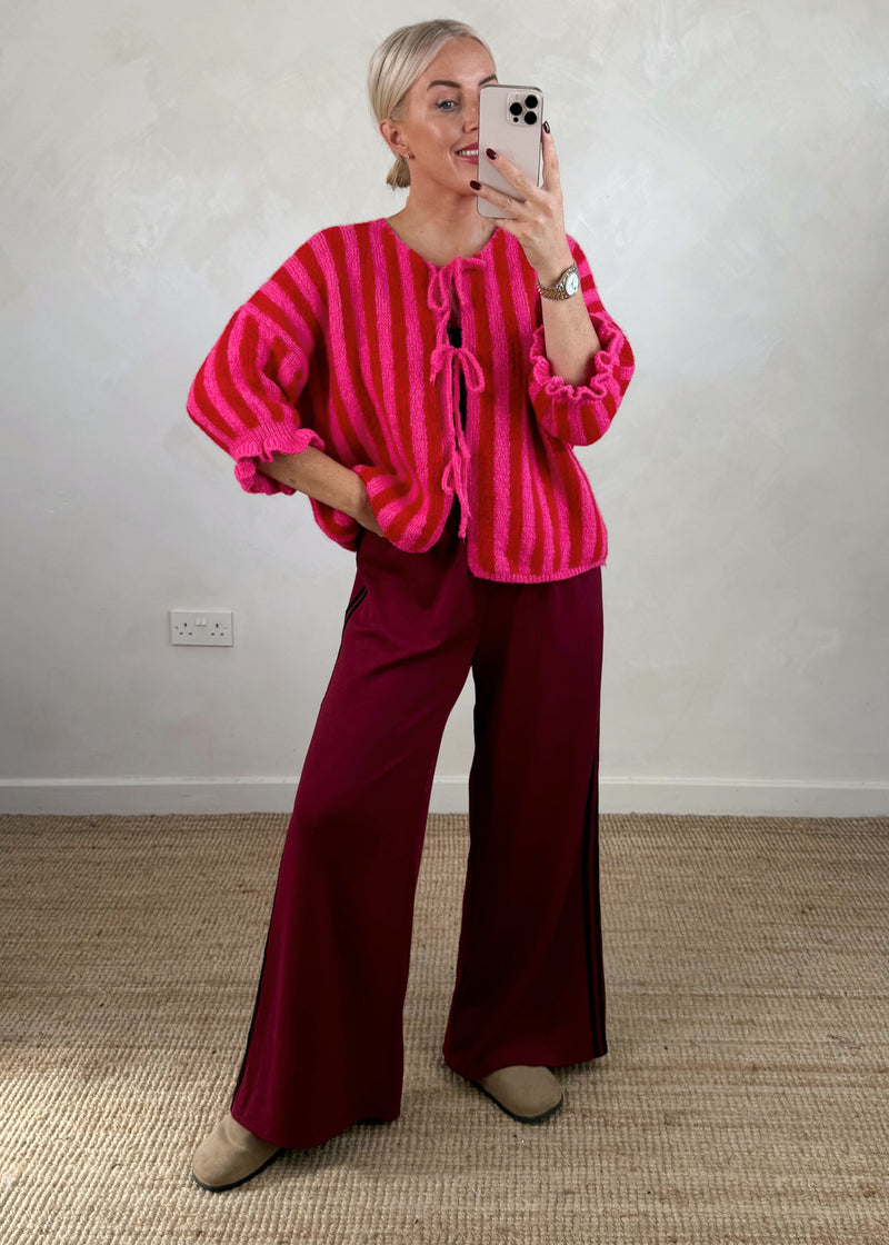 Clara Striped tie front knit - red/pink