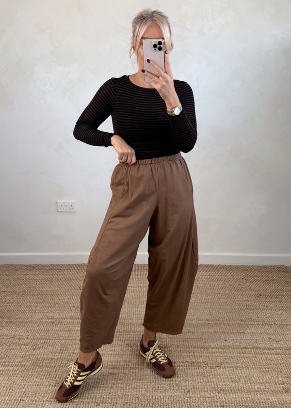 Cashmere blend striped base layer - chocolate/black