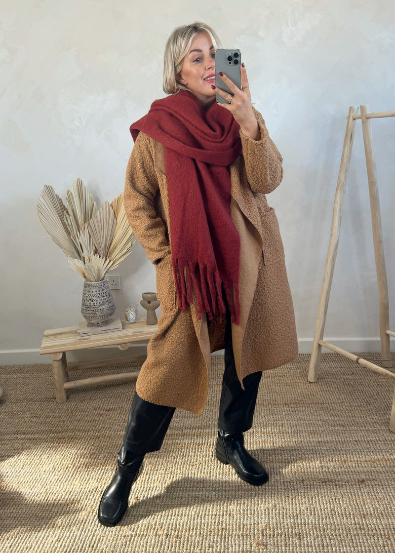 Blanket tassel scarf - burnt umber