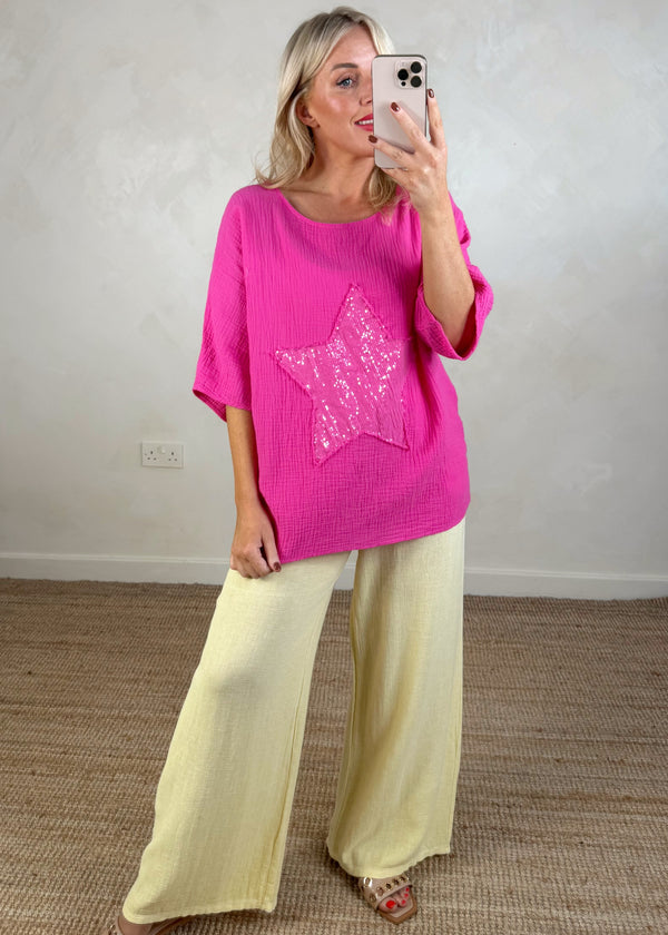 Starla cheesecloth tee - hot pink