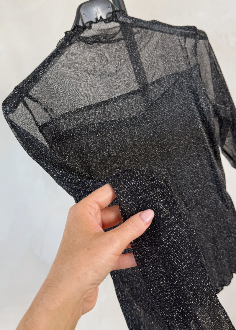 Sheer frill l/s top - black