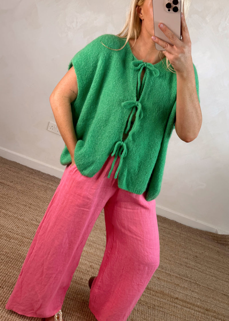 Della tie front knit - shamrock