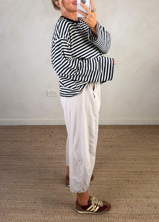 Nico crew neck striped tee - Navy/cream