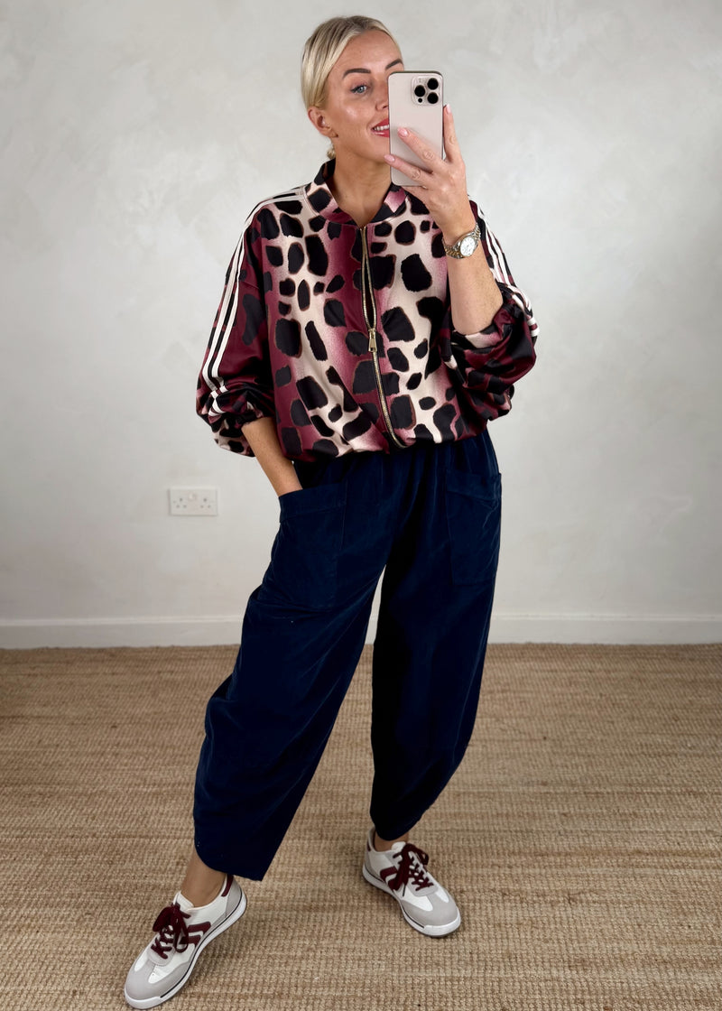 2 stripe bomber jacket - Merlot