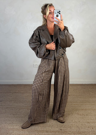 AW Bexley checked barrel leg trouser - three