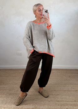 Elle contrast stitch knit - oatmeal/orange