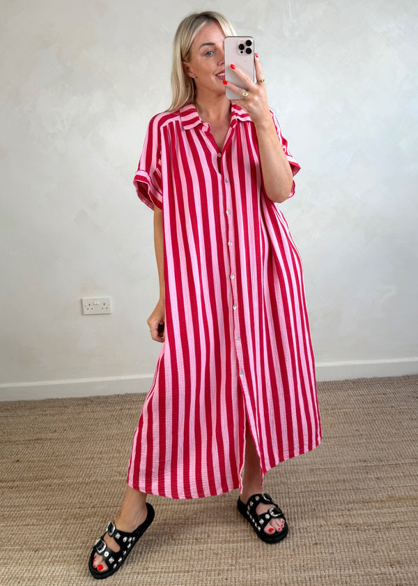 Tatum cheesecloth dress - pink/red