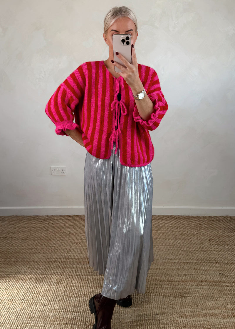 Clara Striped tie front knit - red/pink