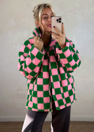 Checkerboard fleece - Pink/green
