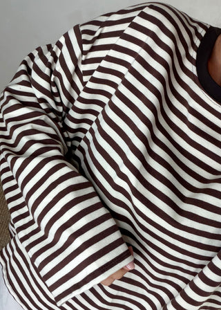 Nico crew neck striped tee - Chocolate/cream