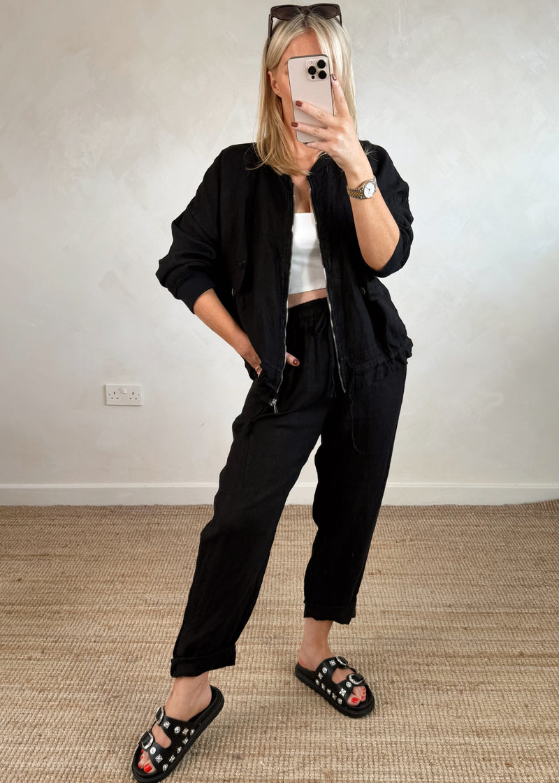 Milos linen trouser - black