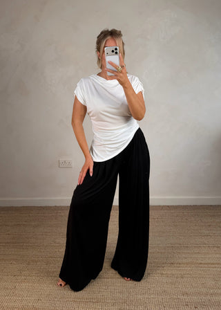 Drop side ruched tee - White