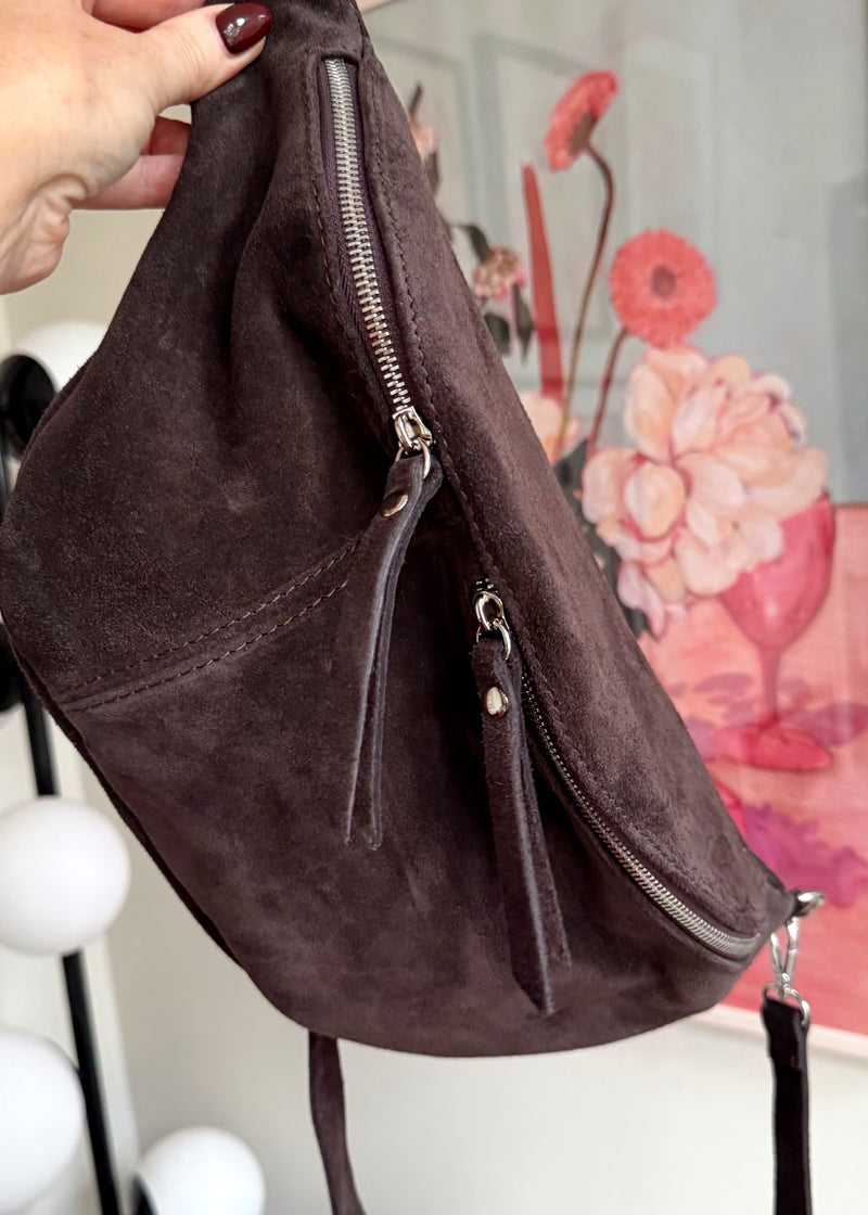 Suede Tori sling bag - chocolate
