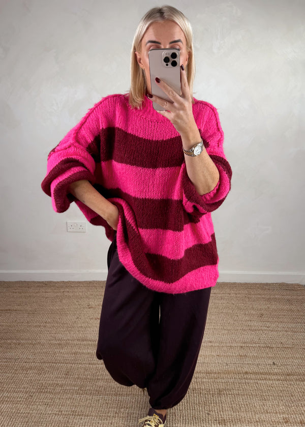 Striped Kurt grunge knit - Merlot/pink