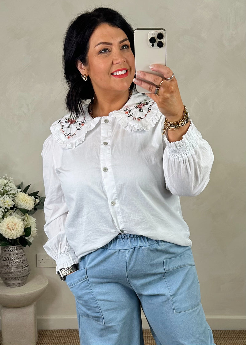 Harriet embroidered collar shirt - white