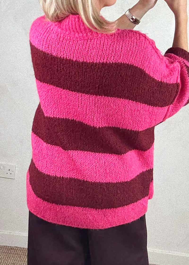 Striped Kurt grunge knit - Merlot/pink