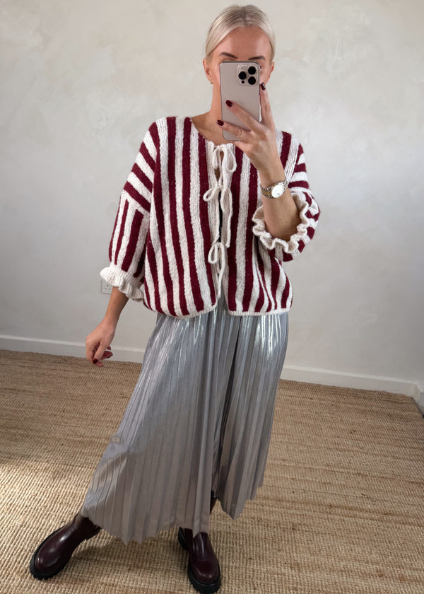 Clara Striped tie front knit - Merlot/cream