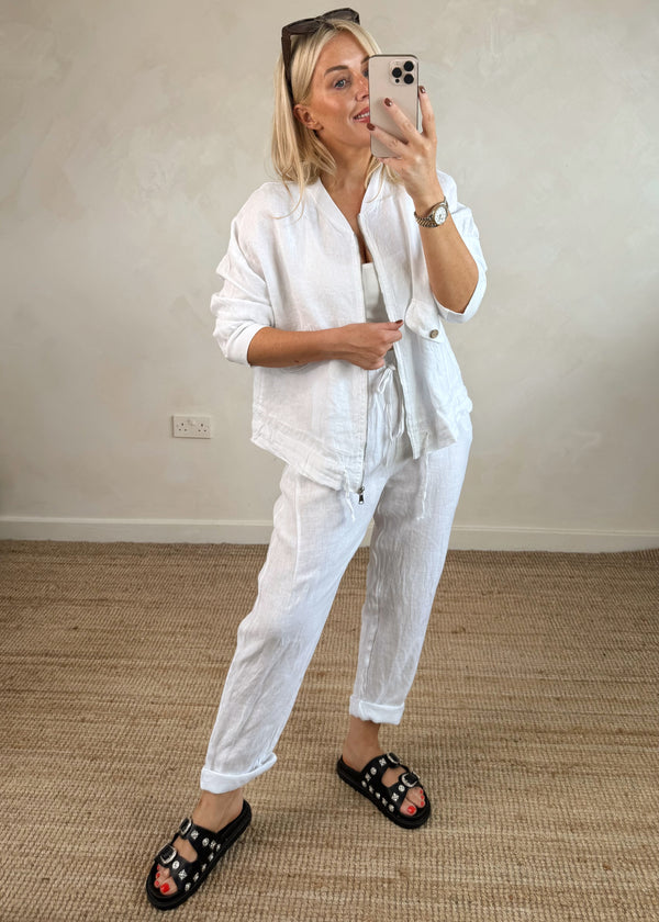 Oia linen bomber - white