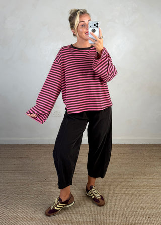 Nico crew neck striped tee - Chocolate/pink