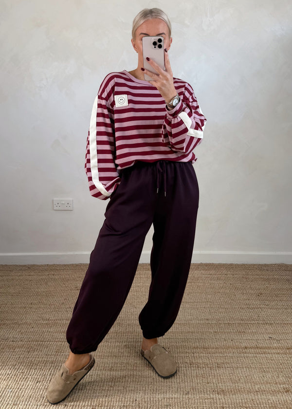 Smiley stripe sweat - Merlot/pink
