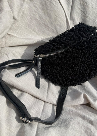 Teddy sling bag with leather strap - Black