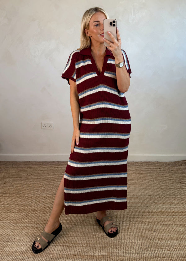 Coby striped dress - burgundy