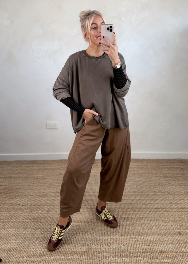 Cashmere blend striped base layer - chocolate/black