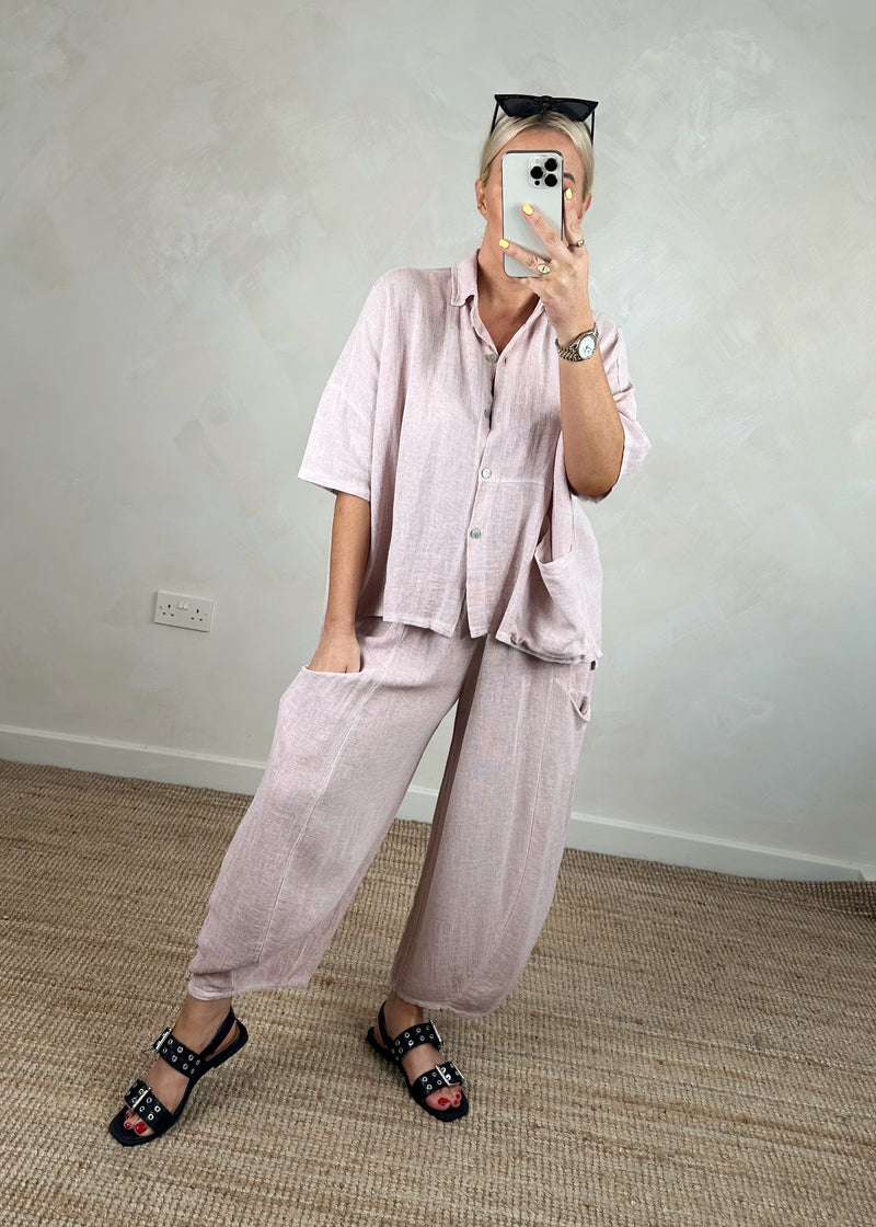 Junie barrel leg linen trouser - blush