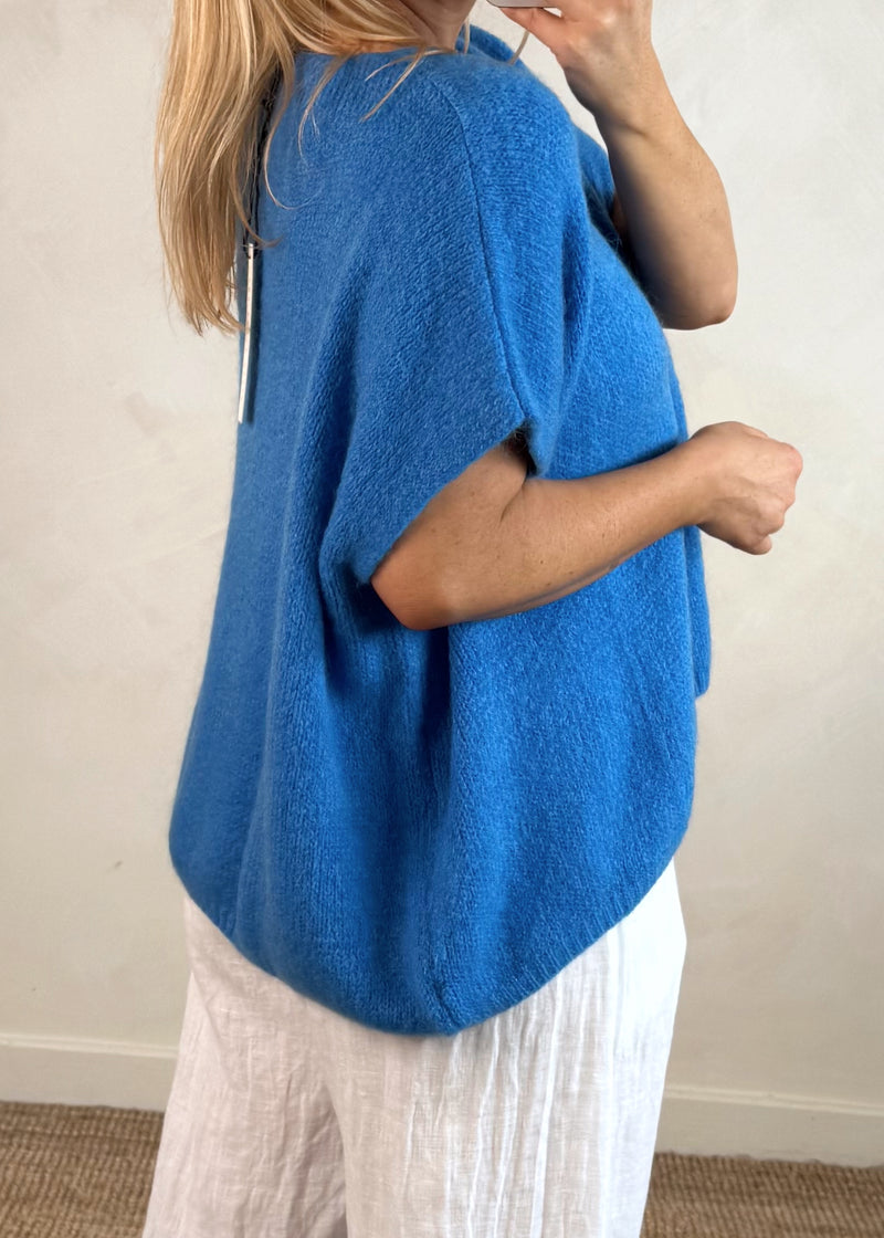 Lottie button knit - cerulean