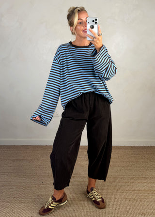 Nico crew neck striped tee - Chocolate/blue