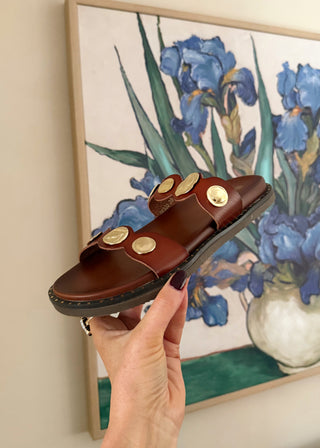 Gold button sandal - Dark tan