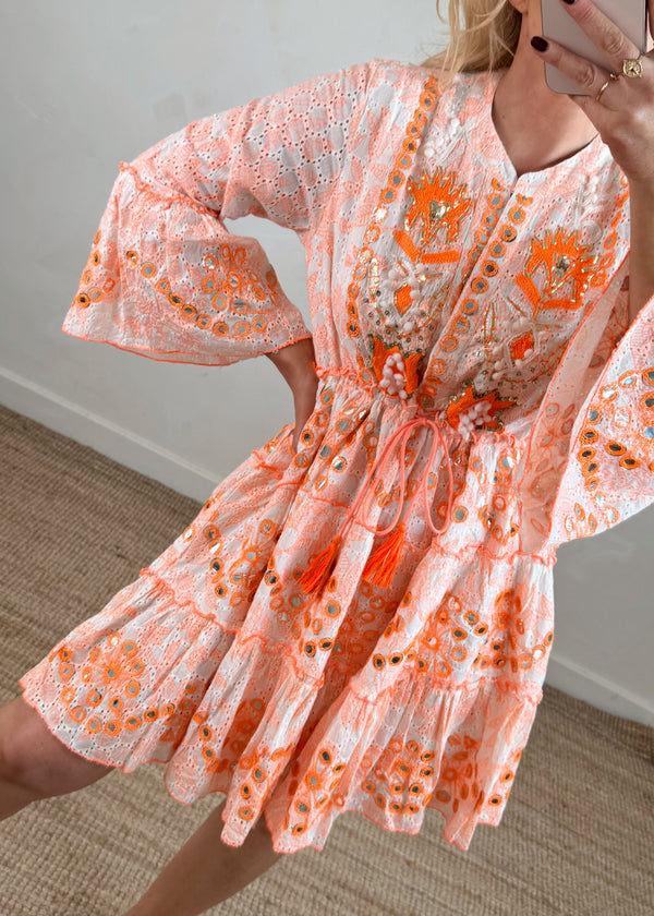 Rosario Embellished tunic dress - orange