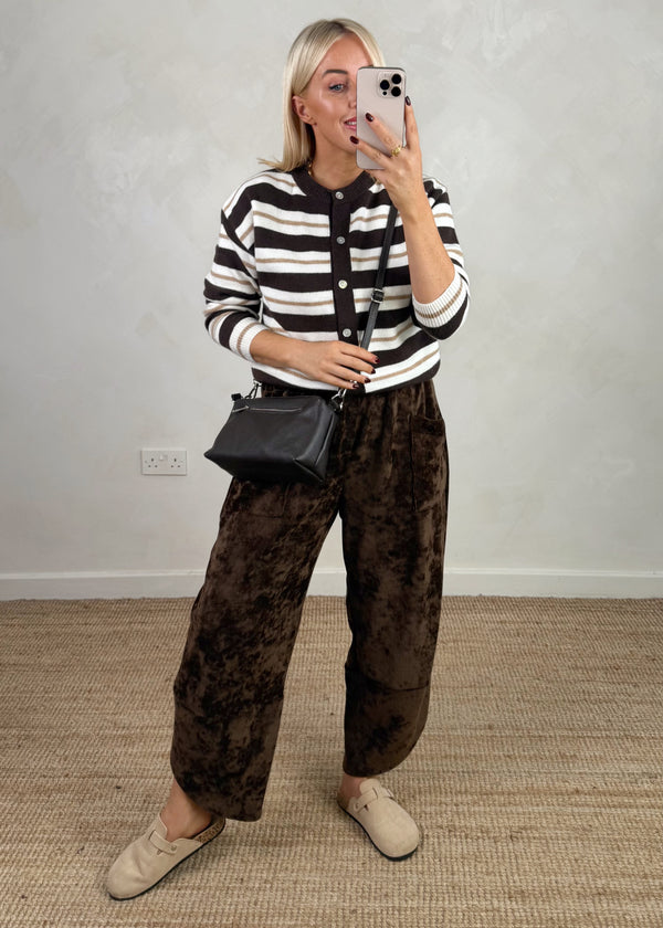 Ribbed velour Moda pants - chocolate