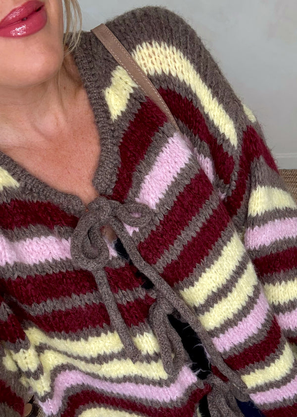 Rufus Striped tie front knit - Mocha