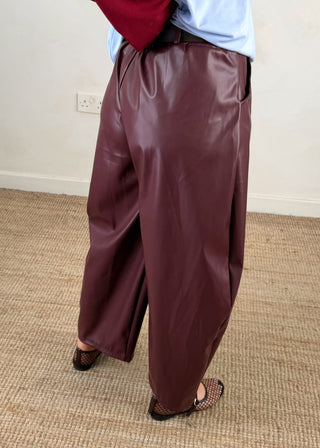 Chloe leather look barrel leg trouser - Merlot