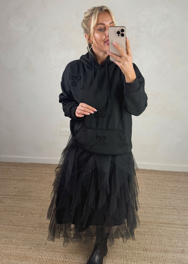 Crucifix appliqué hoody - black