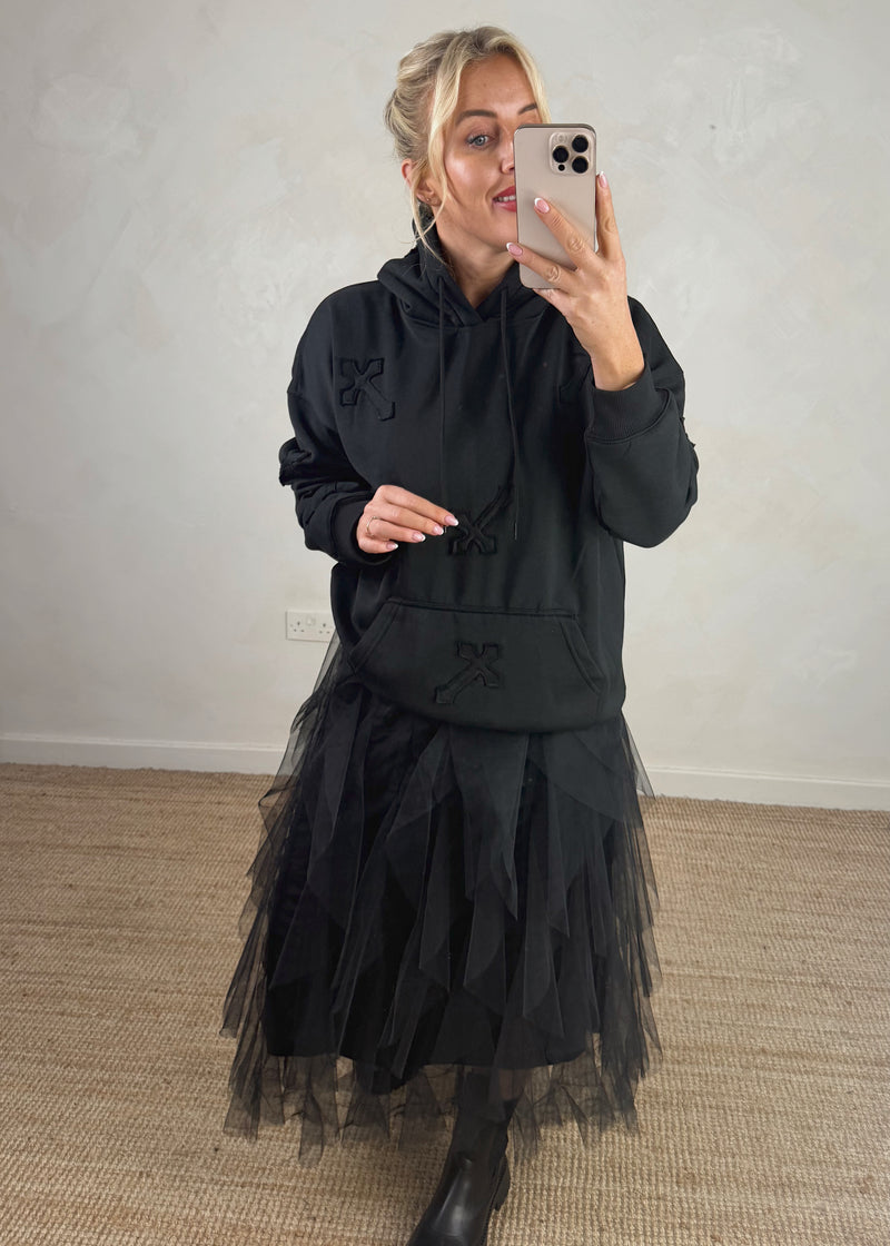 Crucifix appliqué hoody - black