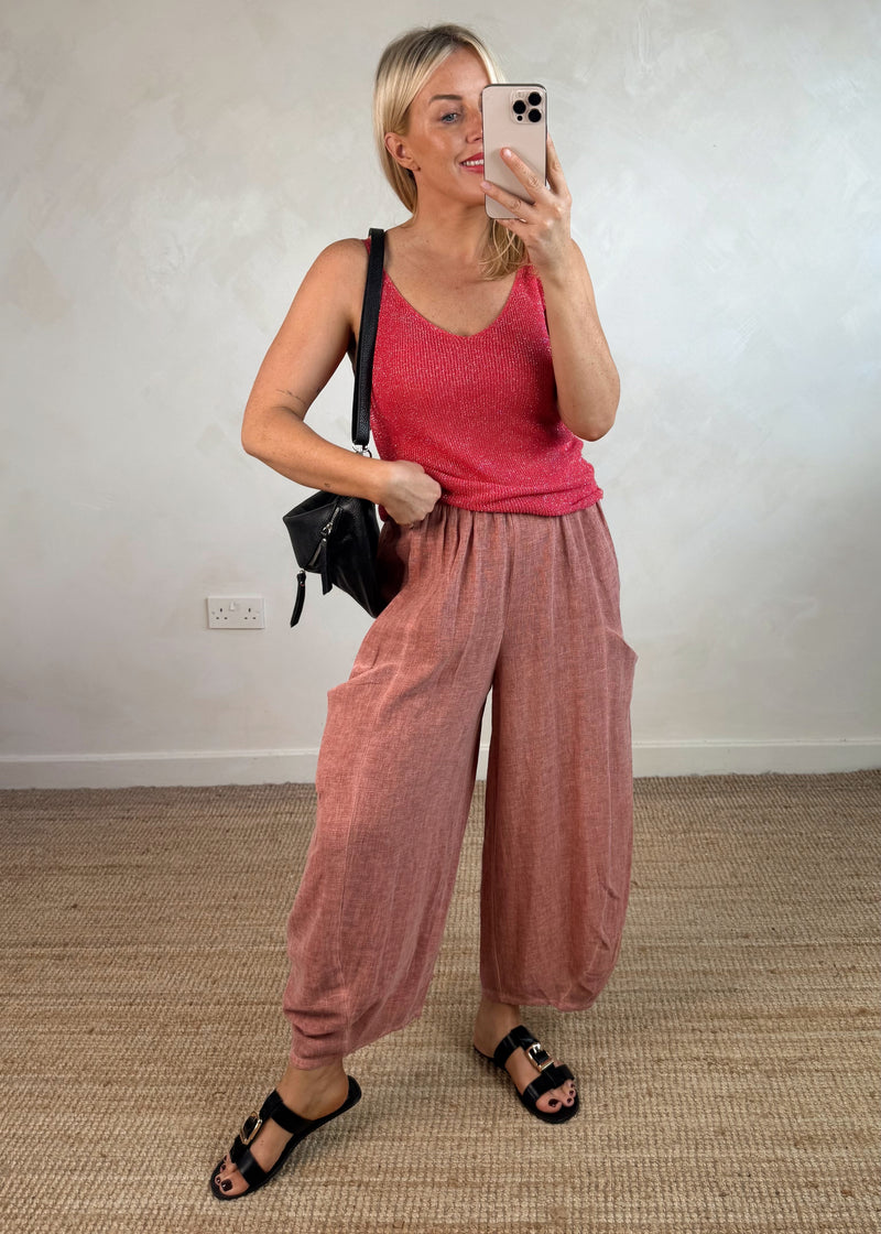 Junie barrel leg linen trouser - terracotta
