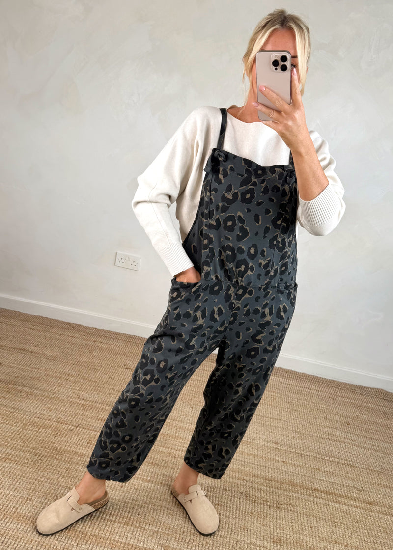 Meryl cropped dungaree - slate animal